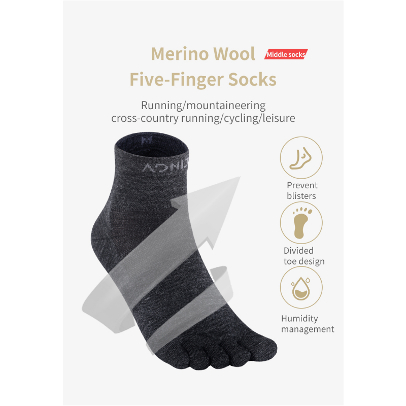 AONIJIE E4822 Black Woollen Five-Finger Socks