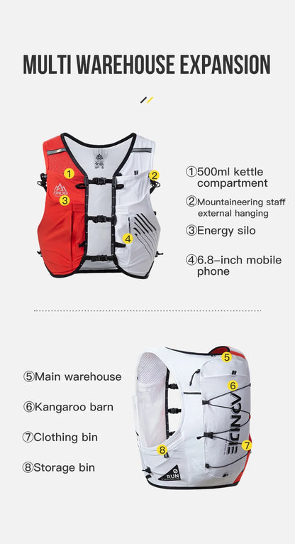 AONIJIE C9116 10L Lightweight Running Vest Hydration Backpack for Hiking Off-road Cycling Race Marathon