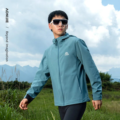 AONIJIE Men Windproof Soft Shell Jacket Waterproof Outdoor Warm Hooded-FM5208