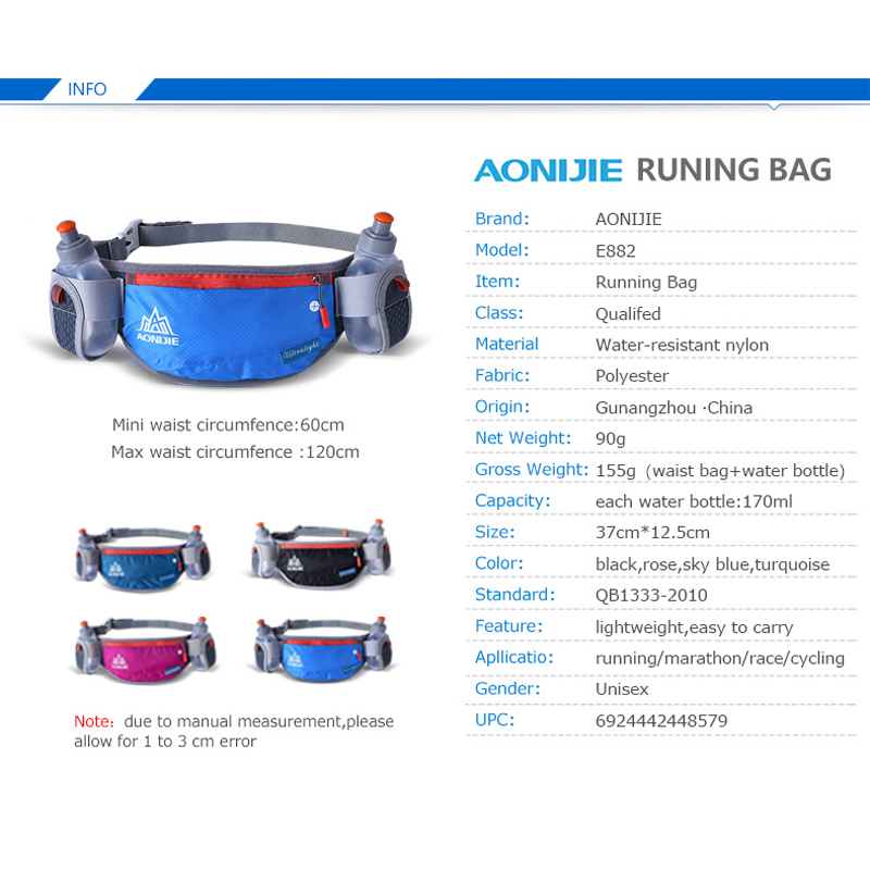 AONIJIE E882 Hydration Waist Pack with 170ml Water Bottles